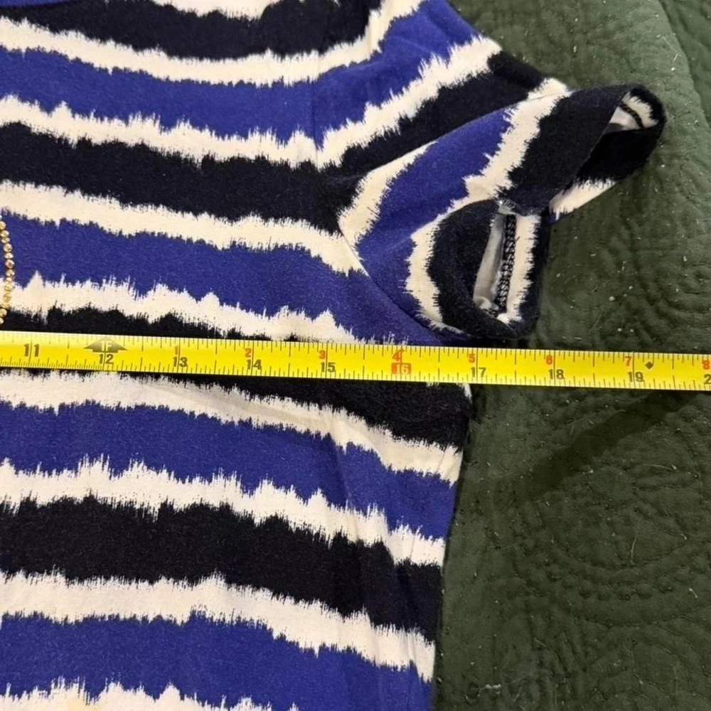 Michael Kors Womens Blue Black Striped Studded MK Logo T-Shirt Size Medium